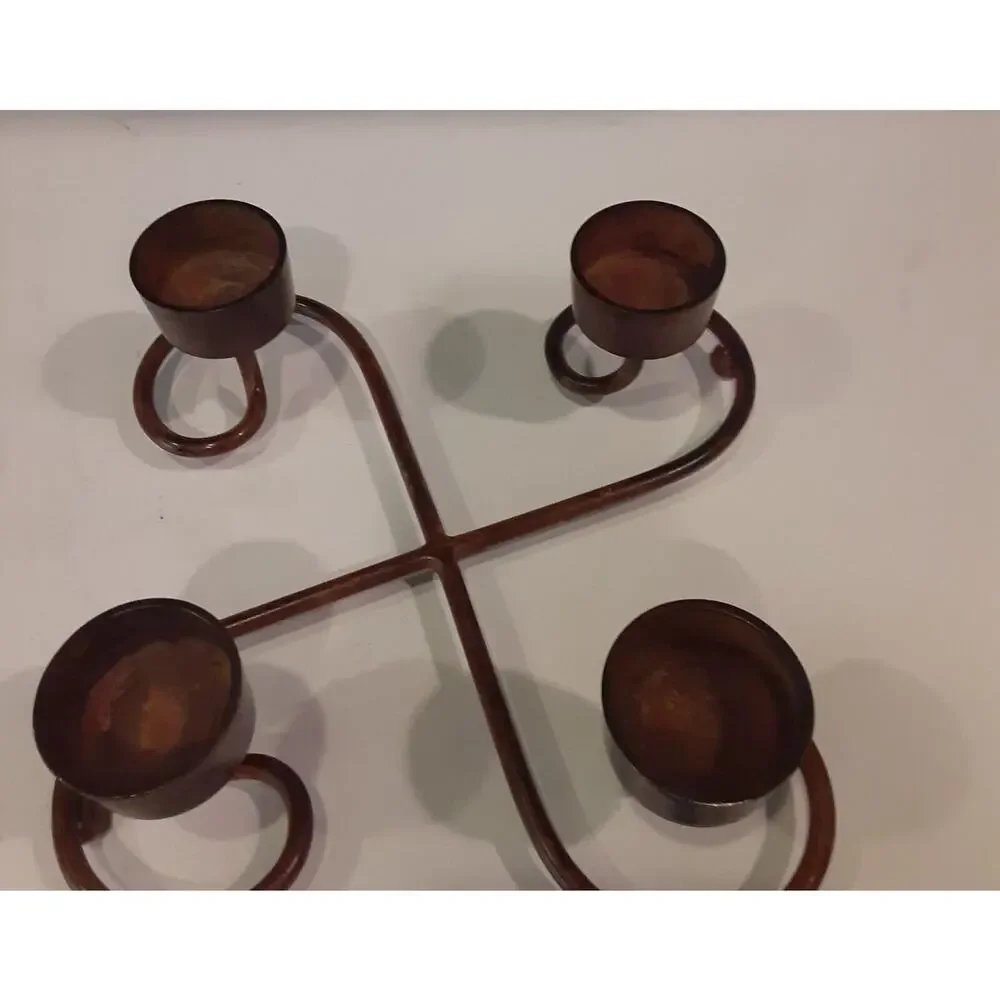 Scrolled Metal 4 prong Candle Holder Distressed Bronzed Finish